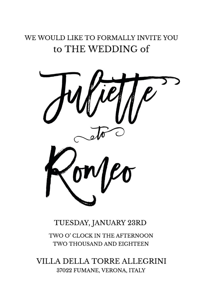 Romeo + Juliet Free Printable Wedding Invitation Suite