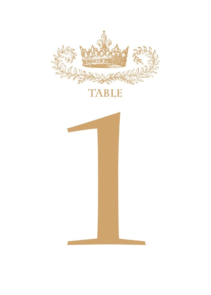 Print: Elegant Royal Crown Free Printable Table Number