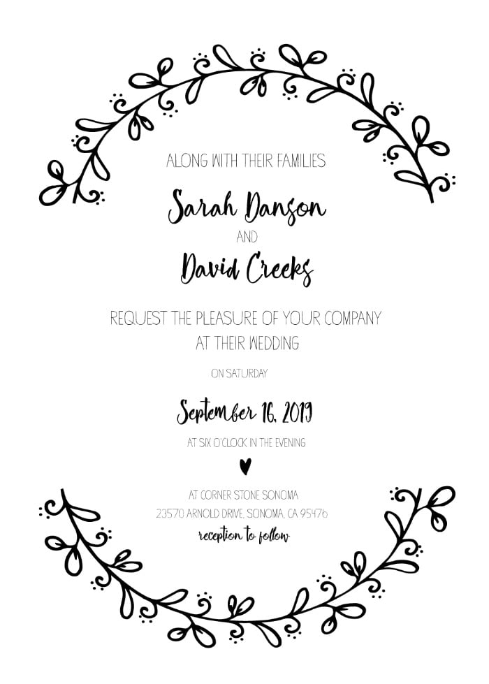 Print: Rustic Wreath Wedding Invitation