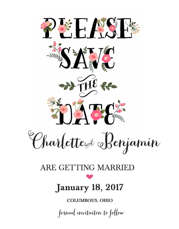 Free Printable Peach Flowers Save The Date Card