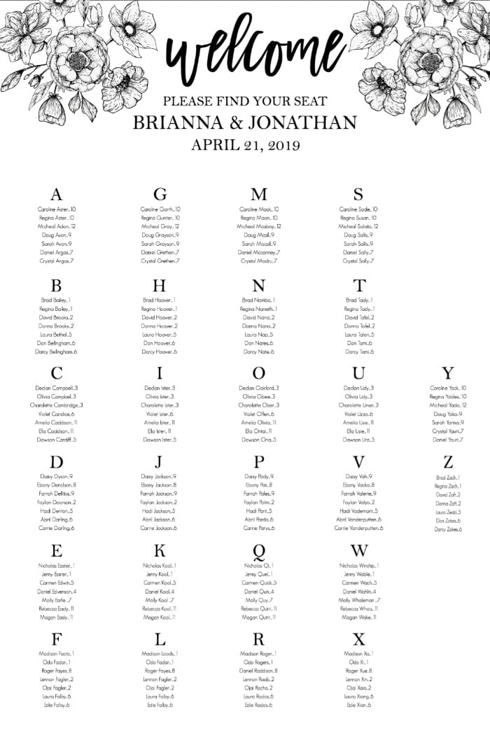The Botanical Invitation Suite Seating Chart