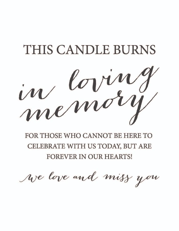 This Candle Burns Wedding Memorial Sign