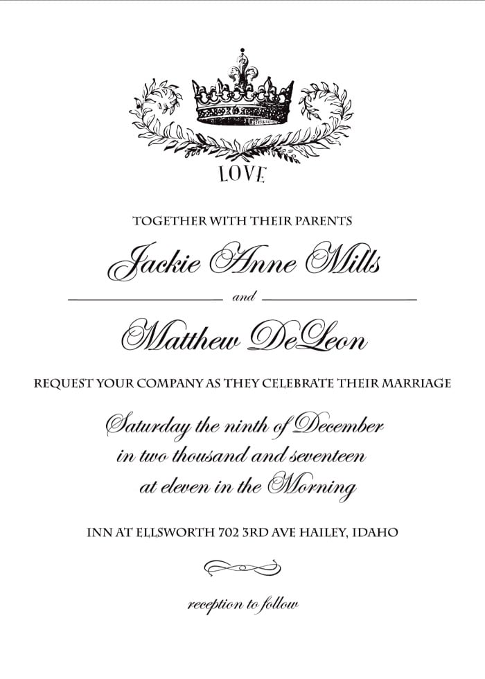 Royal Crown Free Printable Wedding Invitation Suite