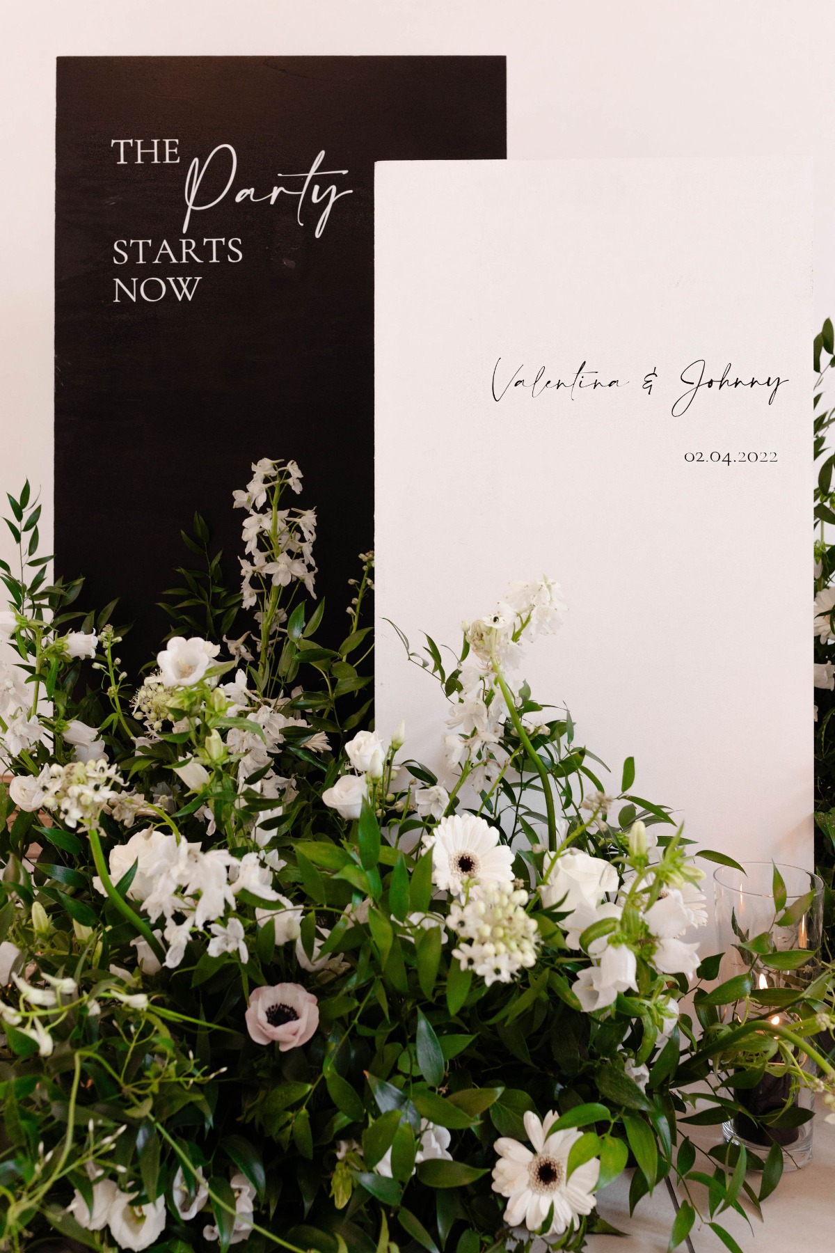 Entrance to reception with florals