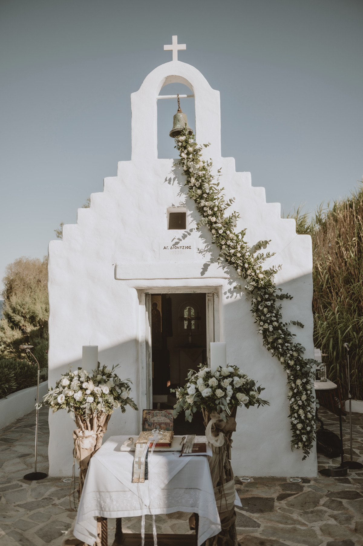 Greek chapel with ceremony table