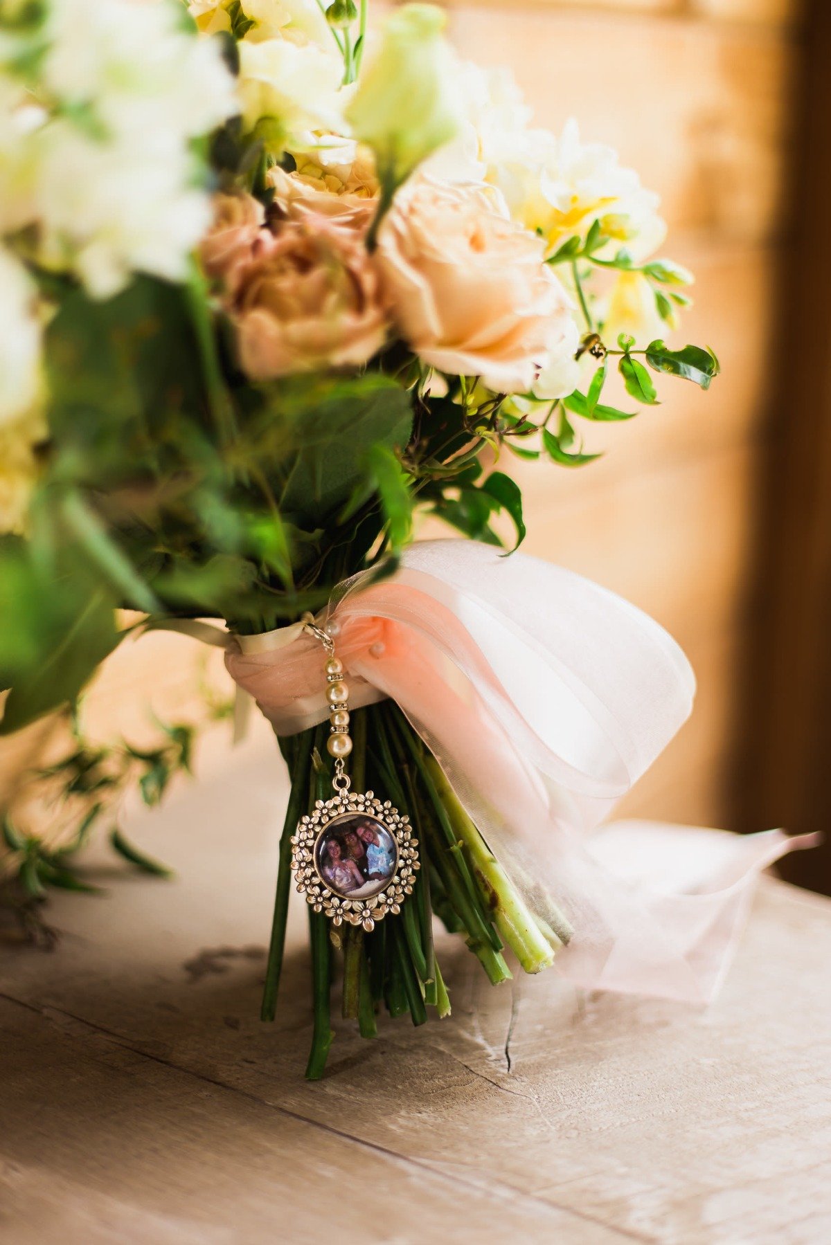 vintage charm placed on Italian style wedding bouquet