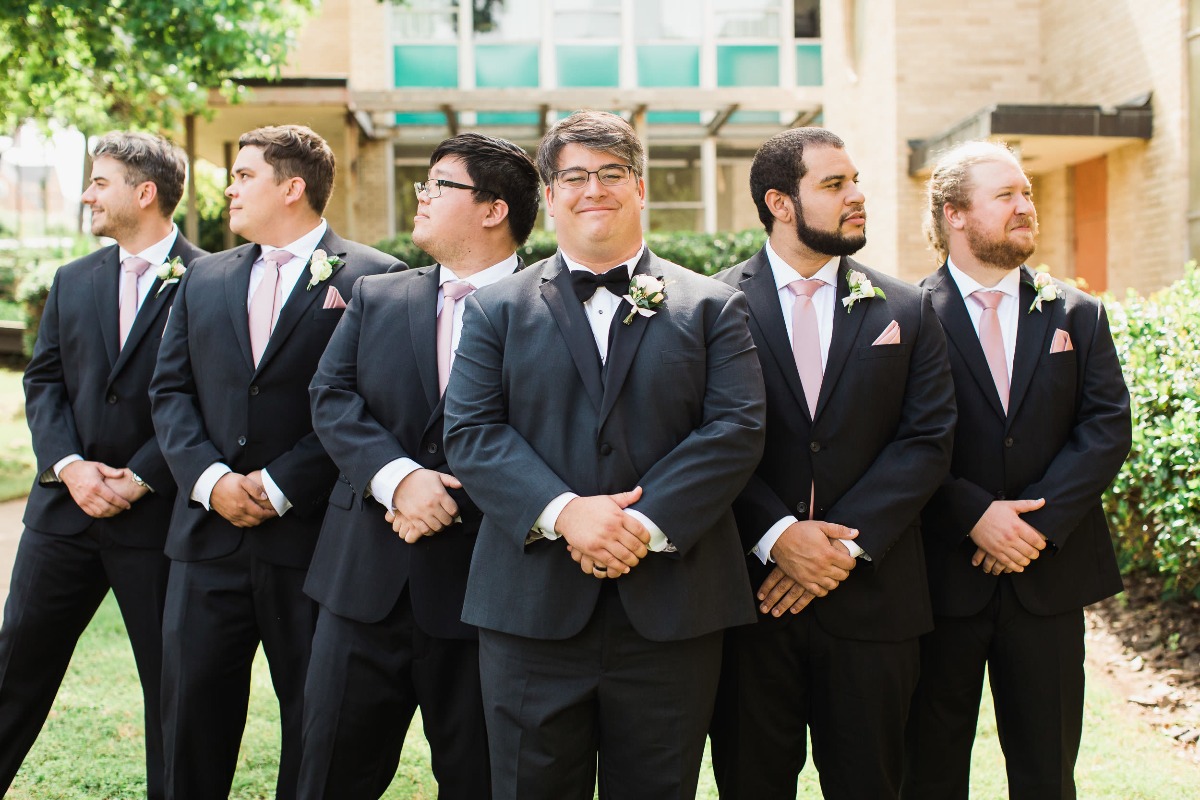 pink and black groomsmen outfit ideas