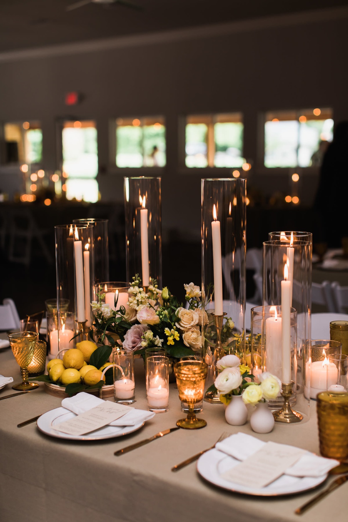 Italian garden party wedding decor with light candles