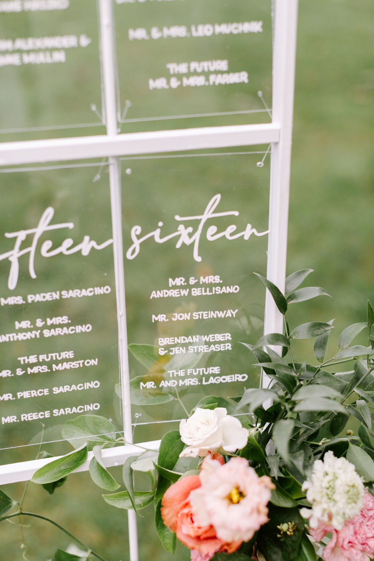 Reception seating assignments on clear glass panes