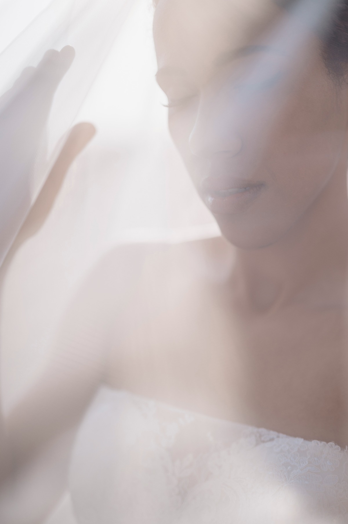 Portrait of bride through veil