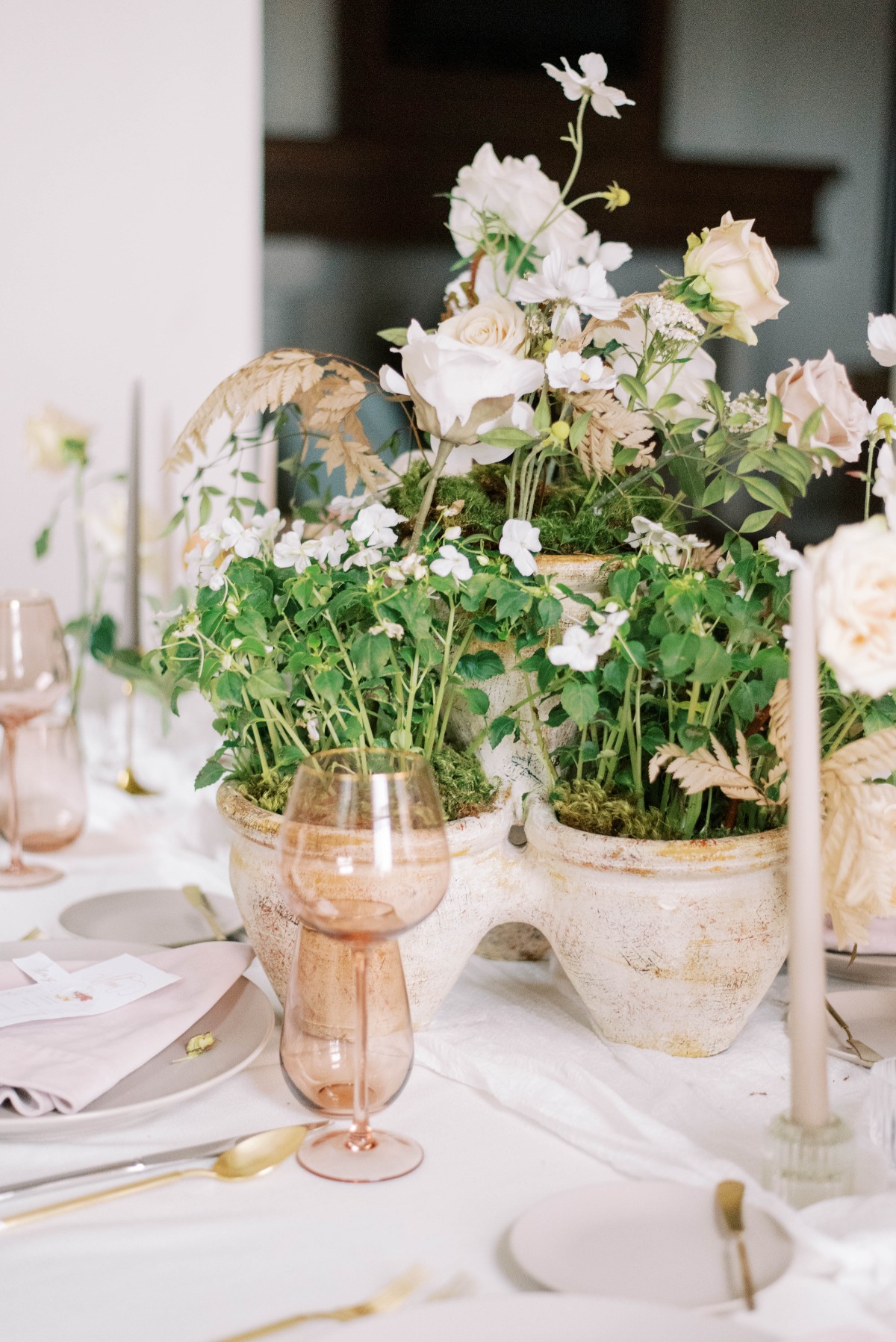 Close up of natural floral centerpieces