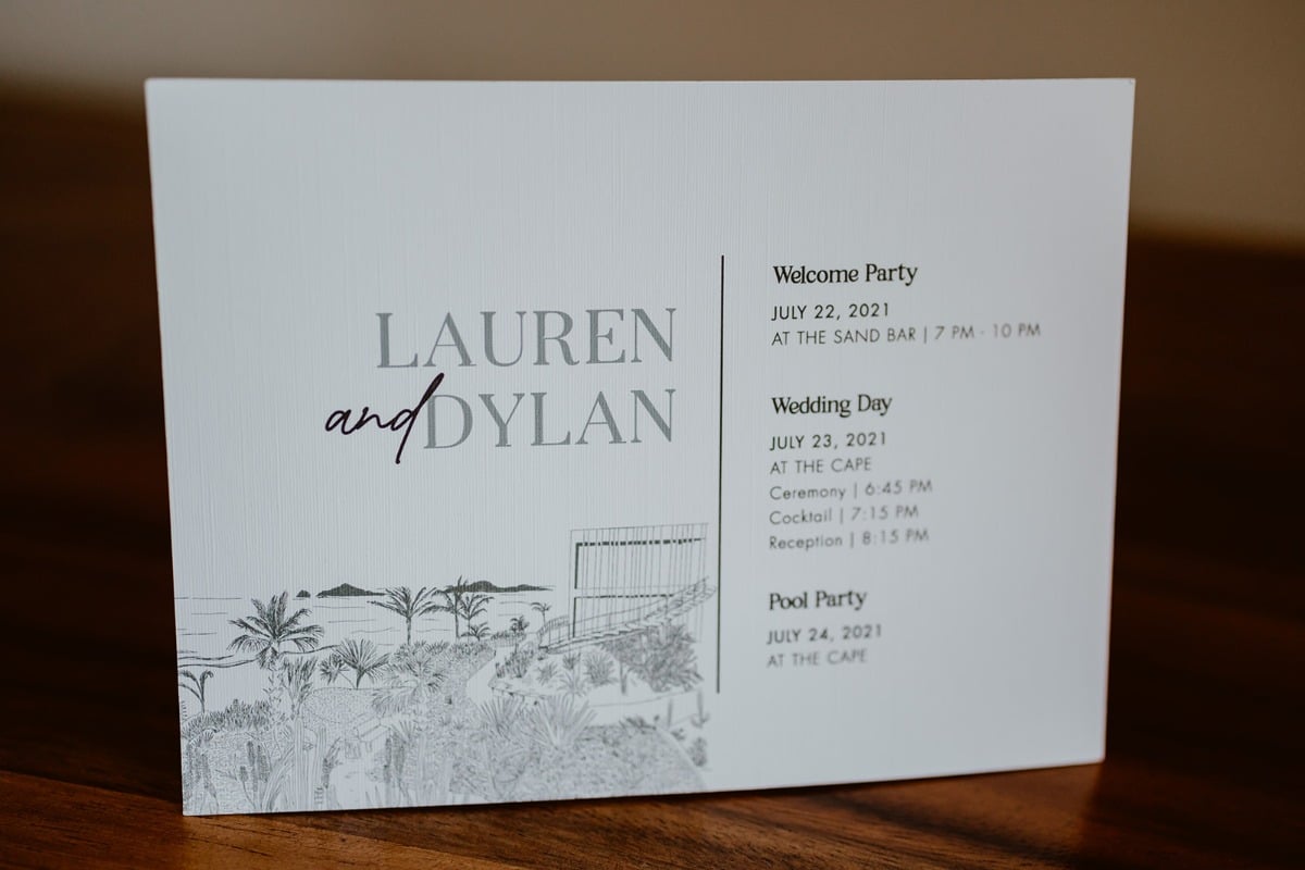 weekend wedding  itinerary card