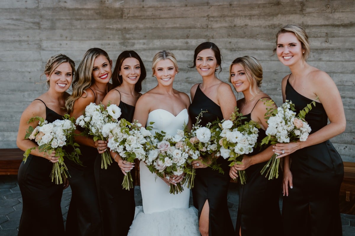 bridesmaids in black dresses