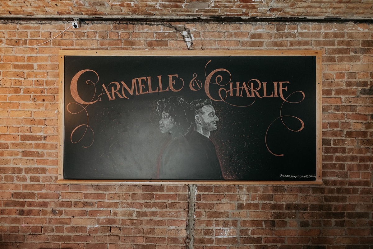 Personalized mural sign with image of bride and groom