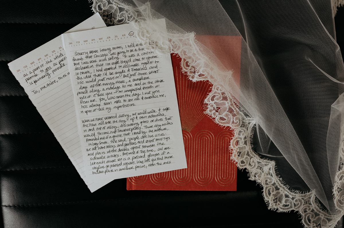 Aerial view of veil and vows