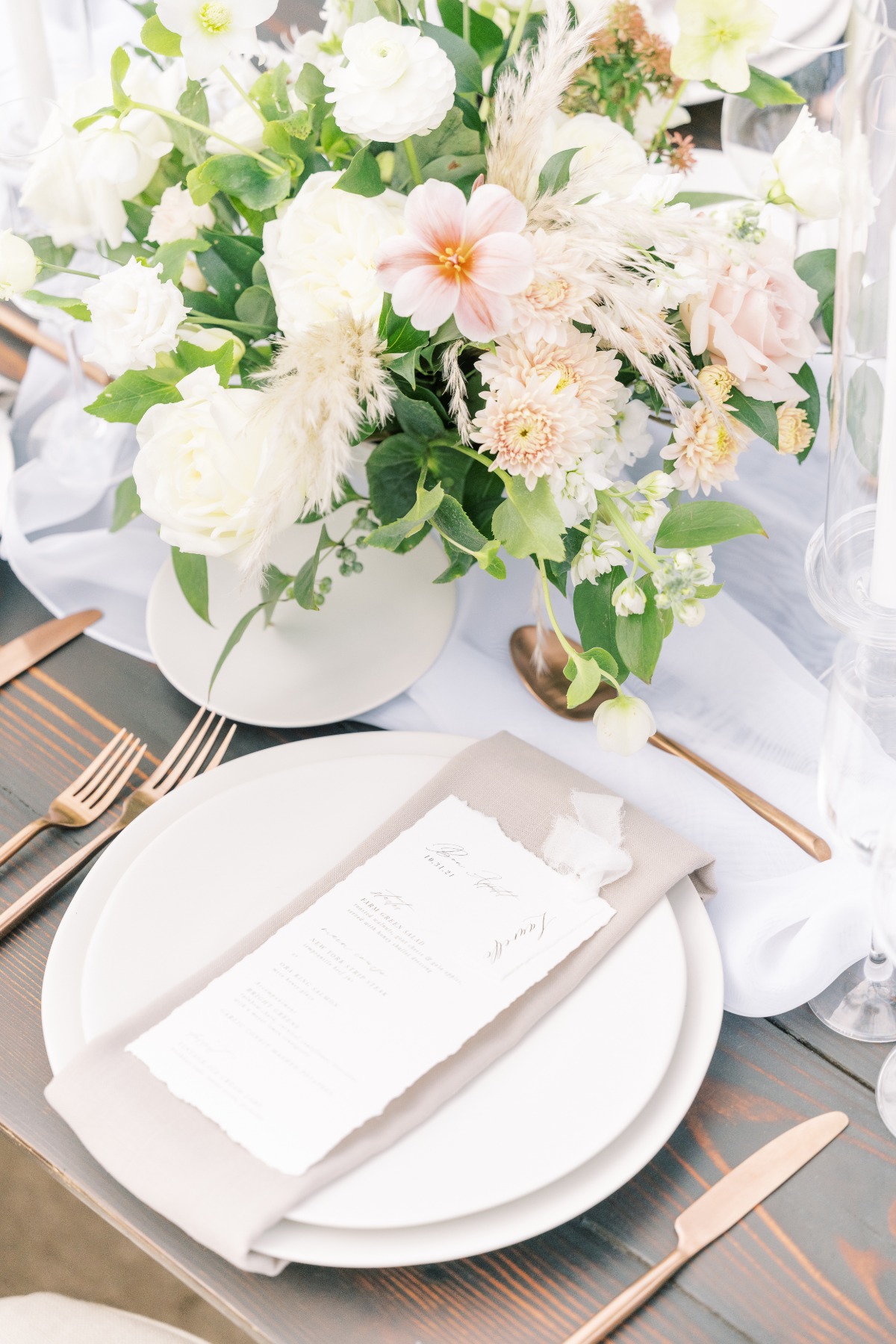 Reception table setting and centerpiece