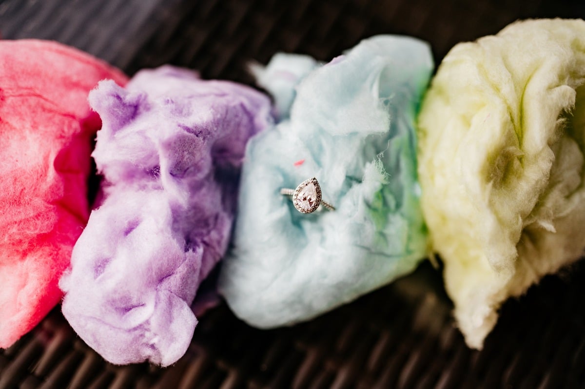 Engagement ring set in cotton candy