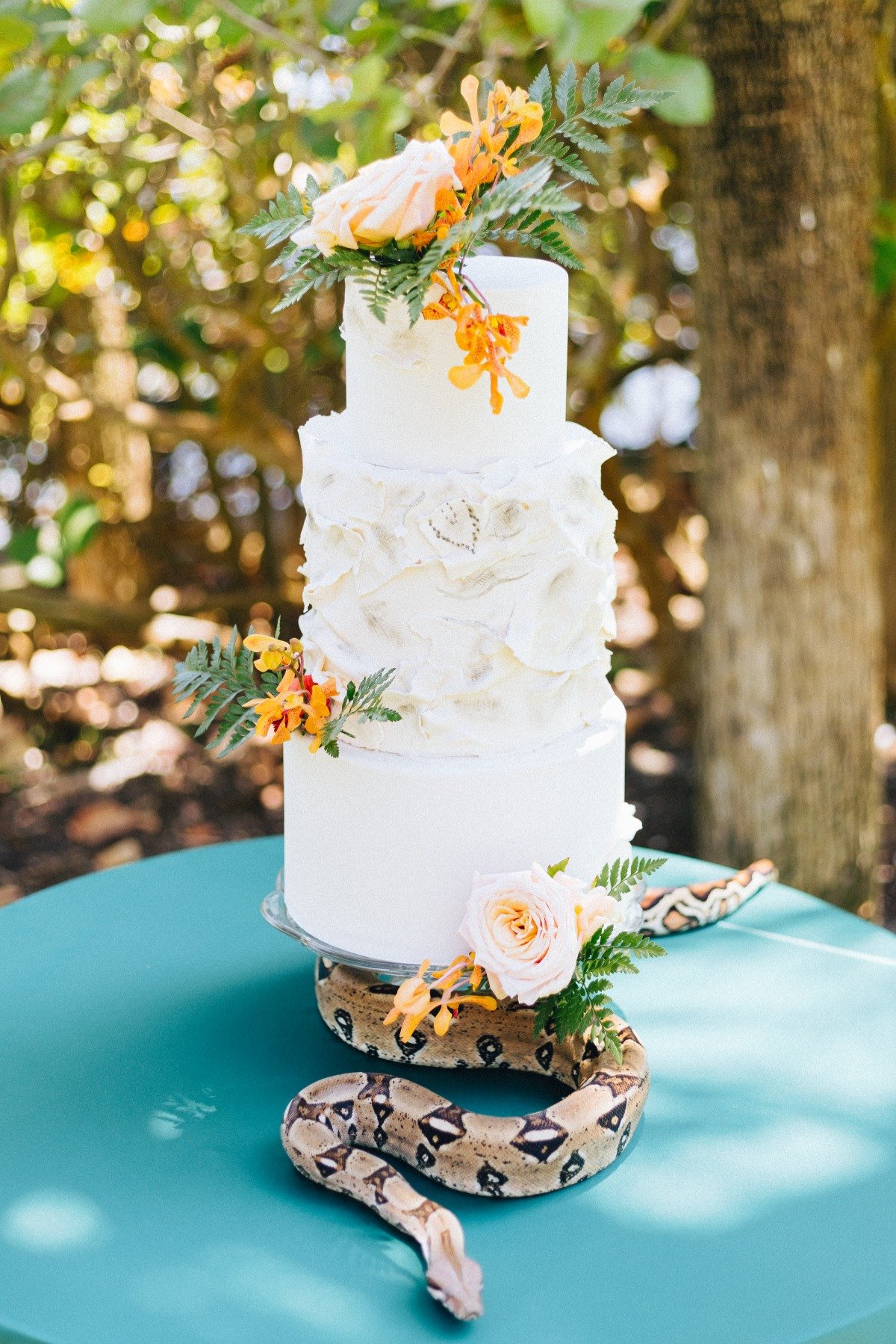 Wedding cake with snake around base