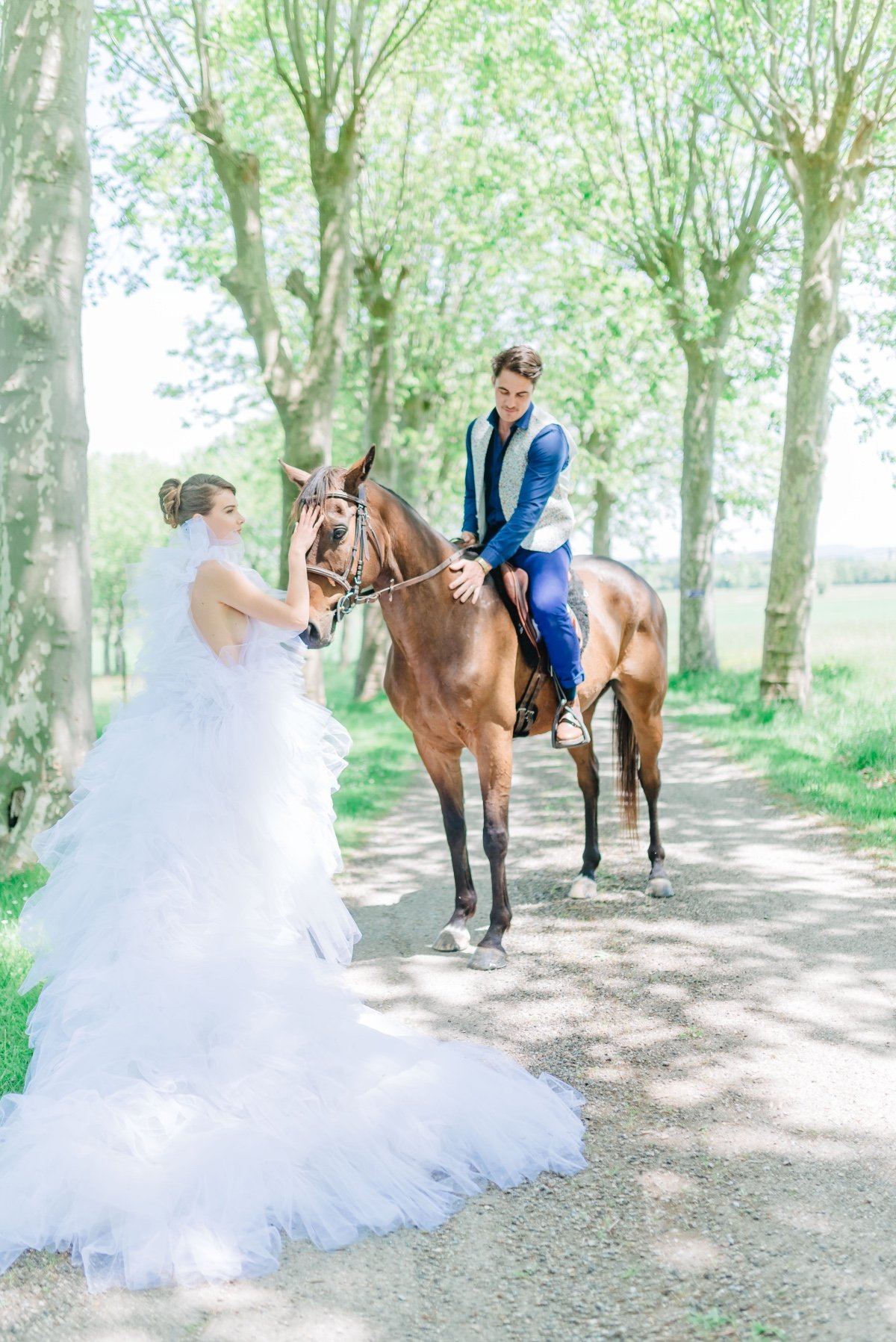 Bride encountering Prince Charming on horse