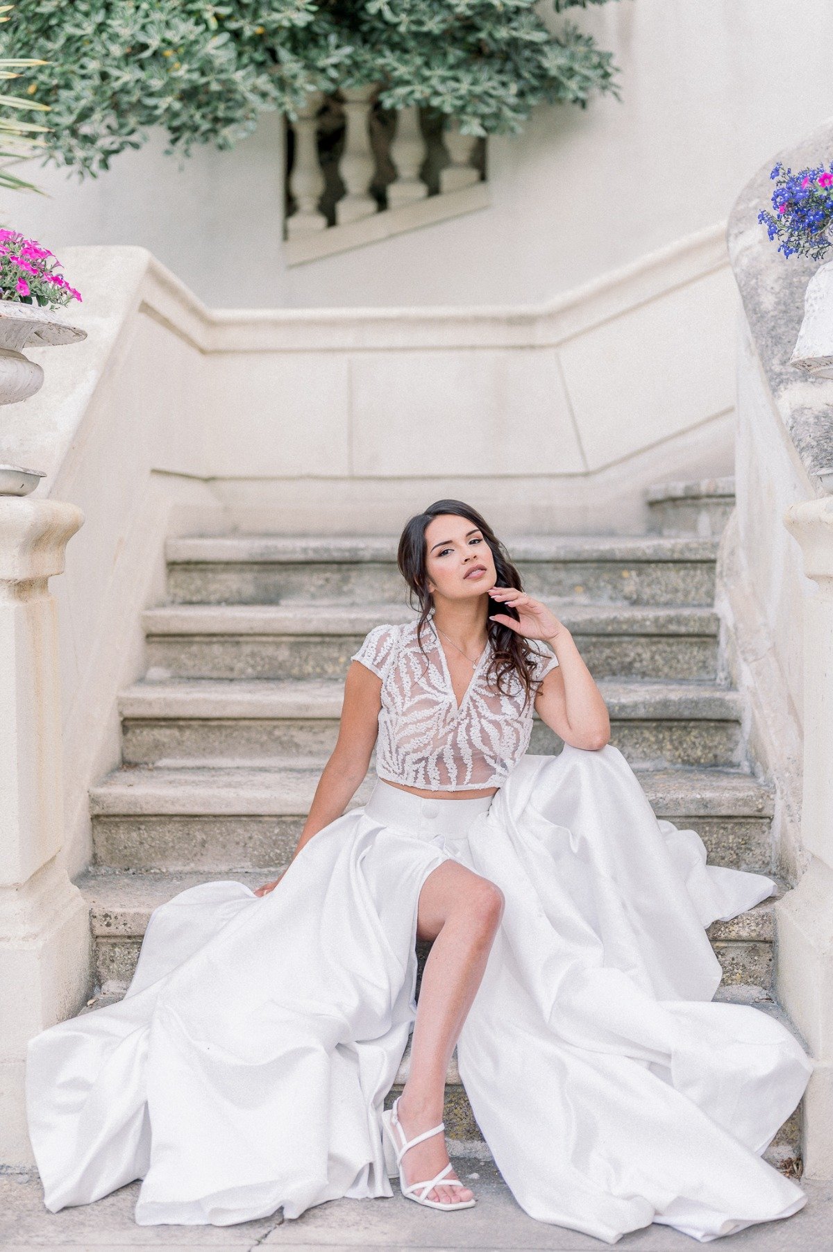 Bridal portrait sitting on staircase