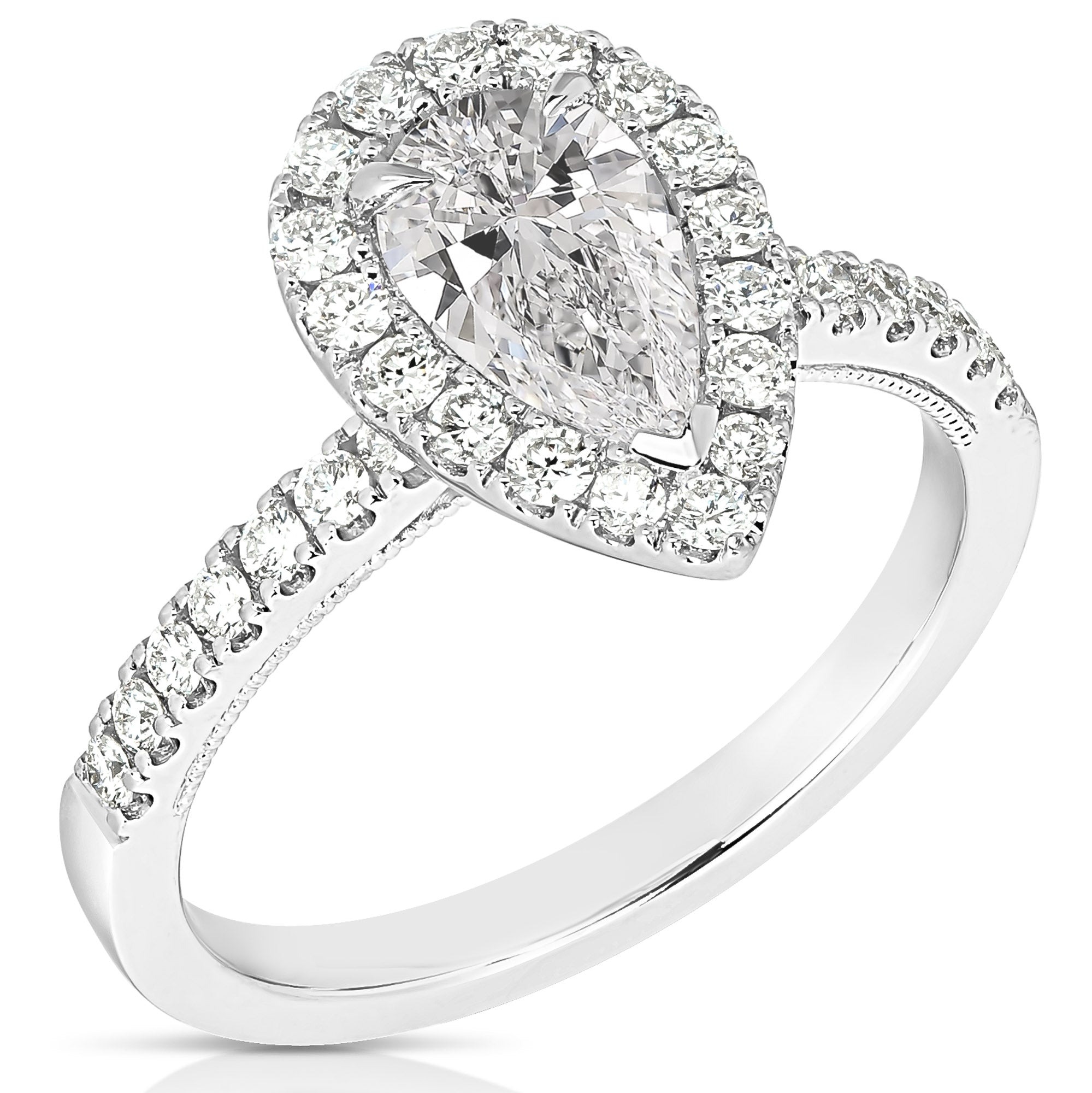 1 1 2 Ct Total Weight Pear Shape Lab Grown Halo Engagement Ring