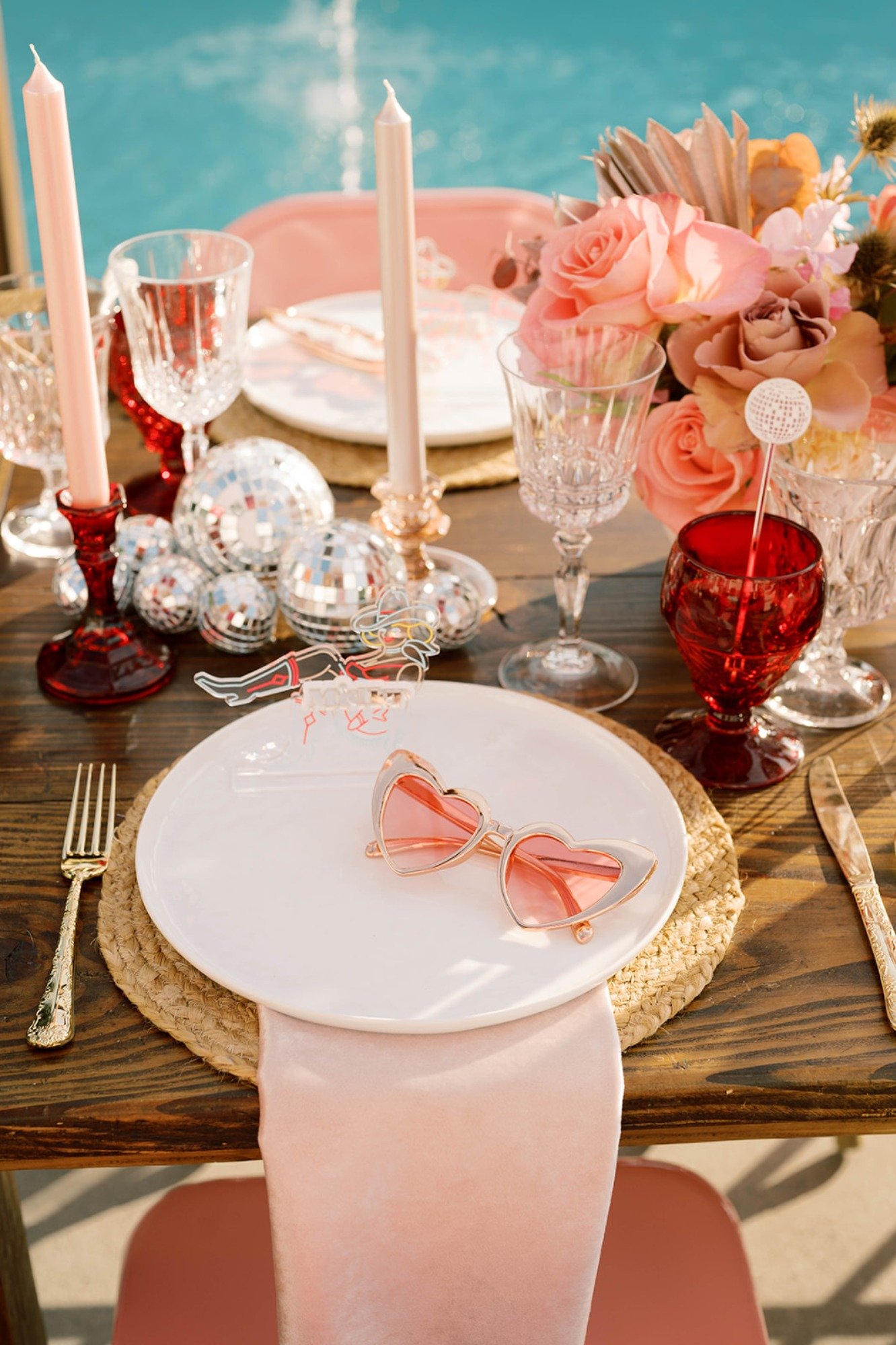 pink and gold table setting