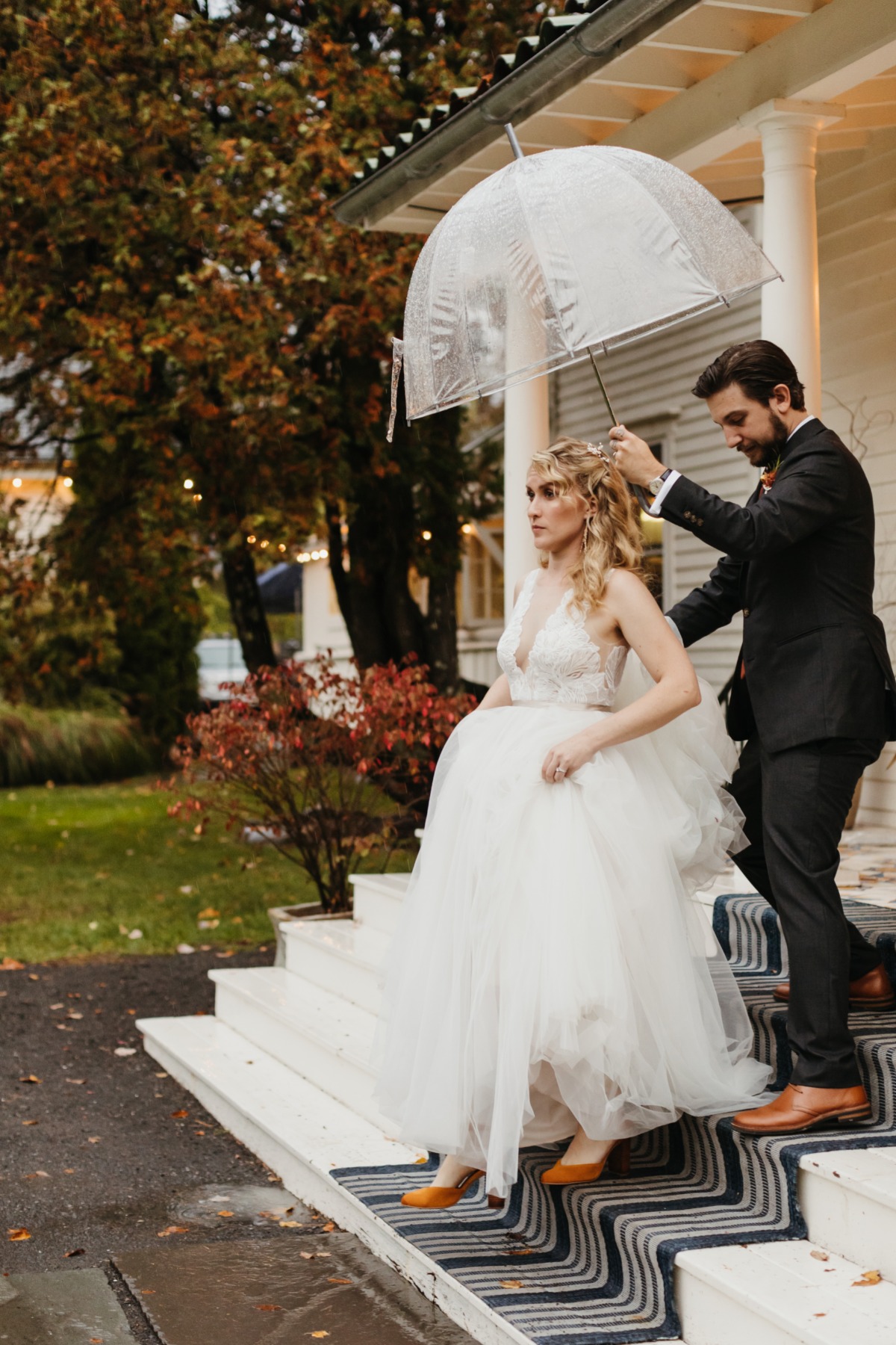 fall wedding in the rain