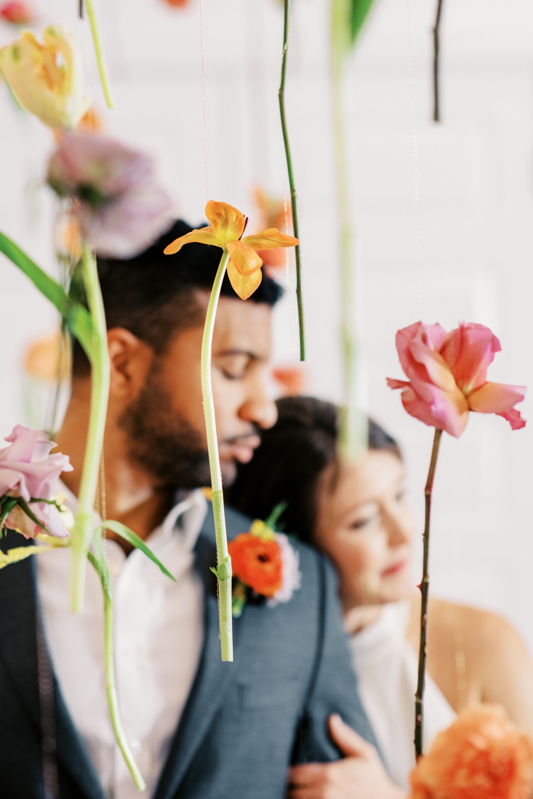 Portrait ideas with hanging floral installation