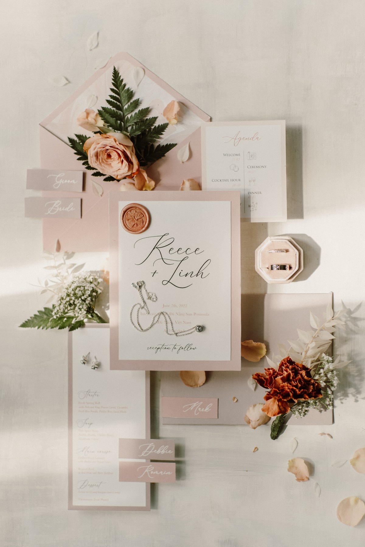 dusty pink wedding invitations