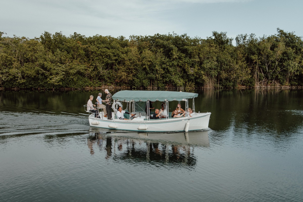 Boat with wedding guests