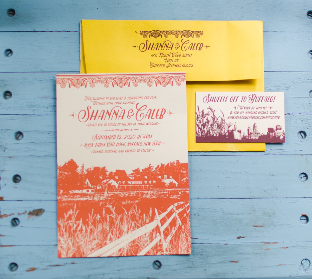 Aerial photo of wedding invitation