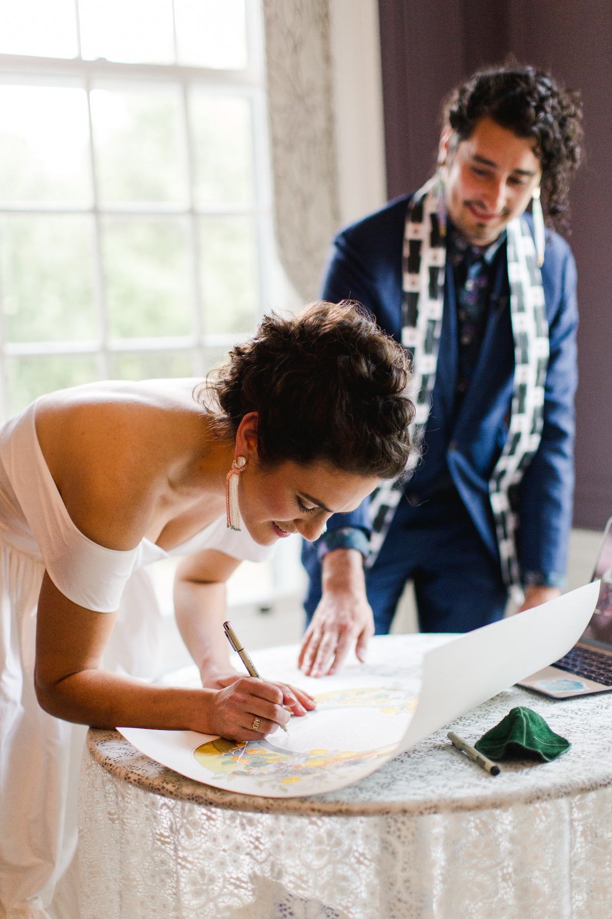 Bride and groom signing