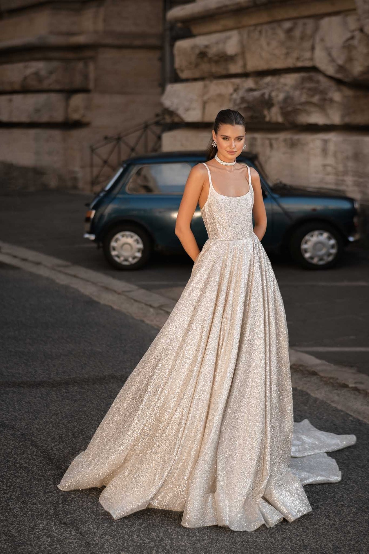 Berta sparkly silver wedding dress