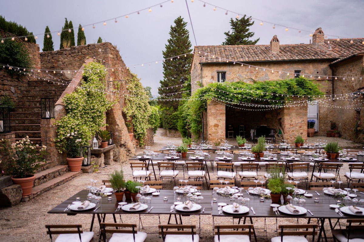 String lights for a Tuscan reception