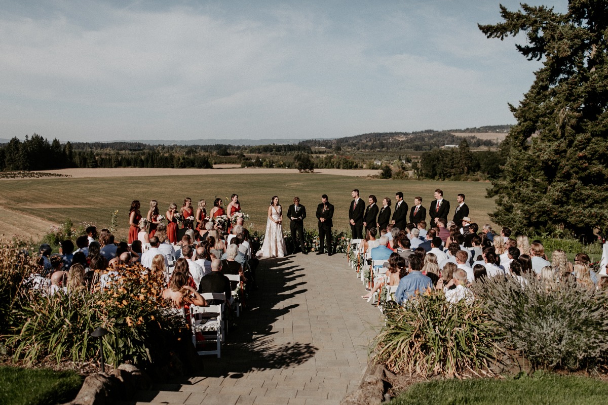 Classy wedding ceremony in a field