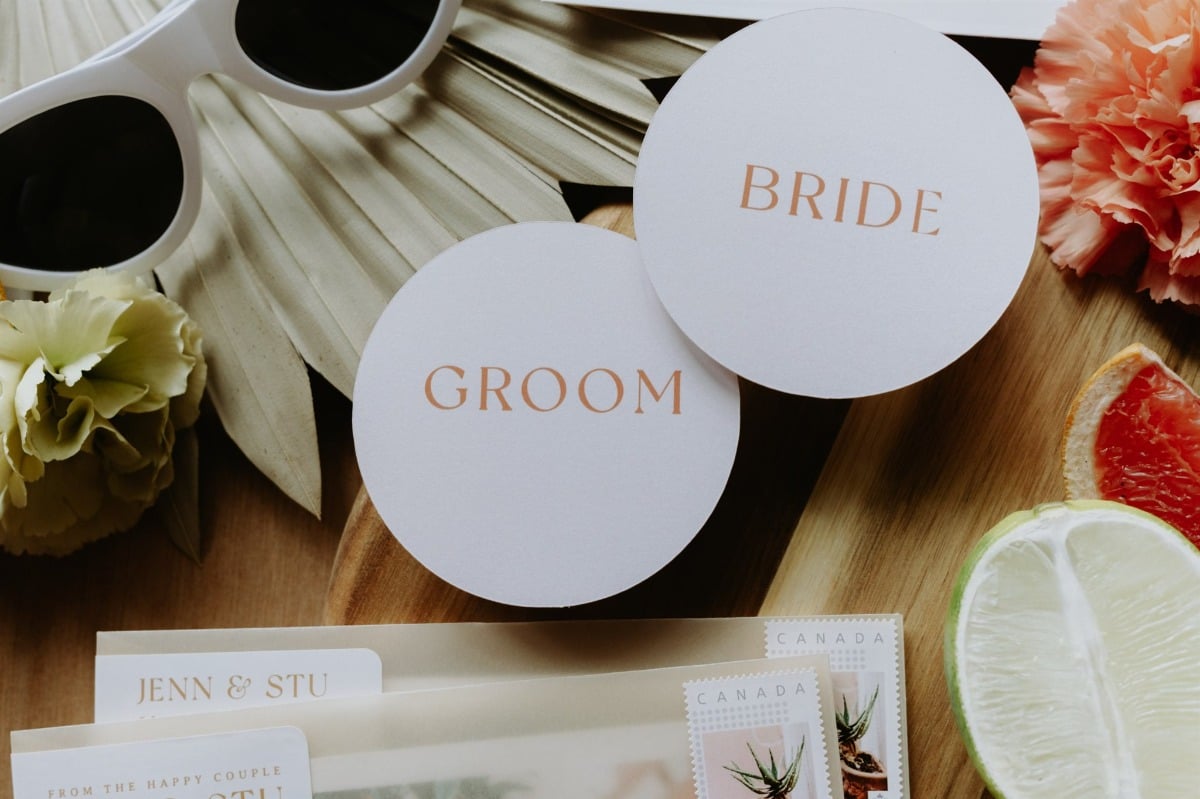 Tropical Themed Bride and Groom Tags