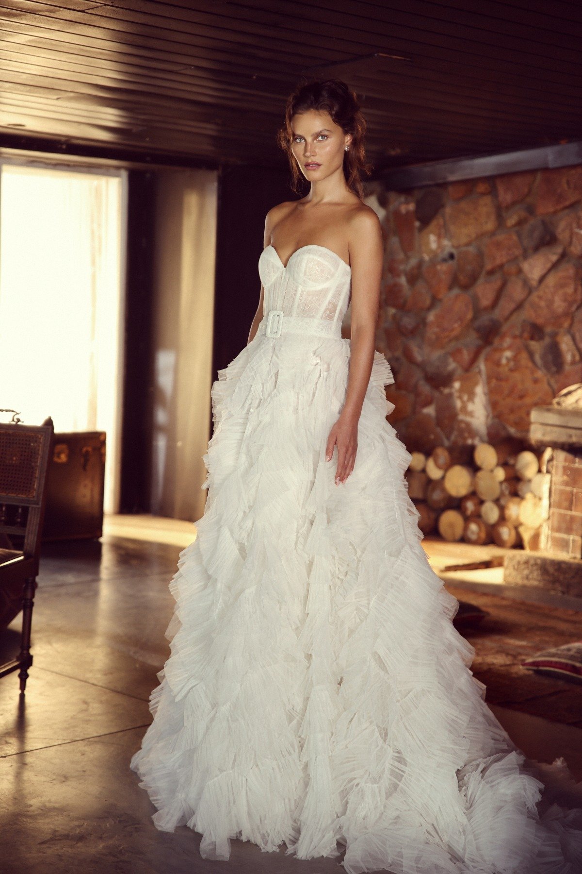 bustier wedding gown with ruffles
