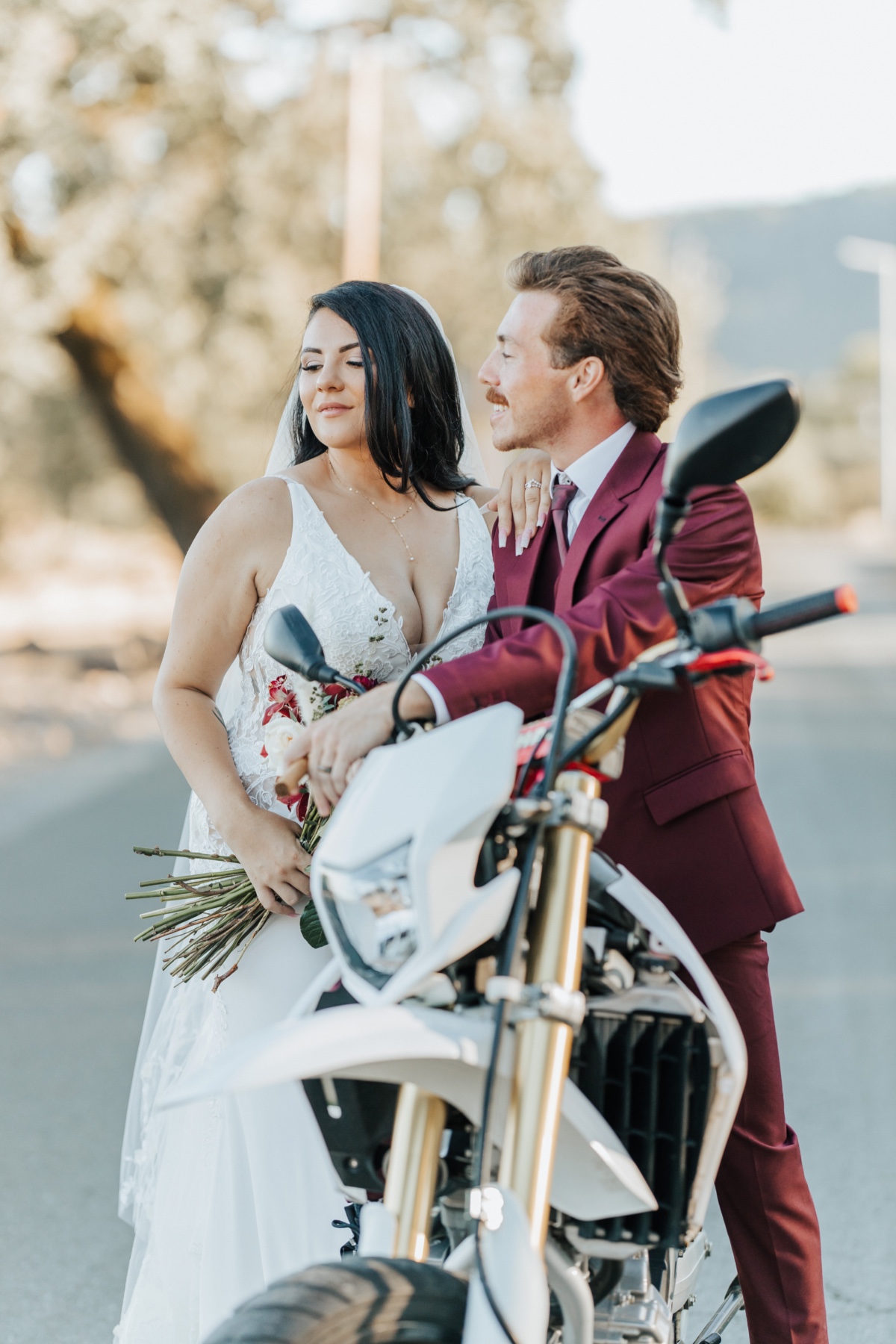 Wedding photos on a motorcycle