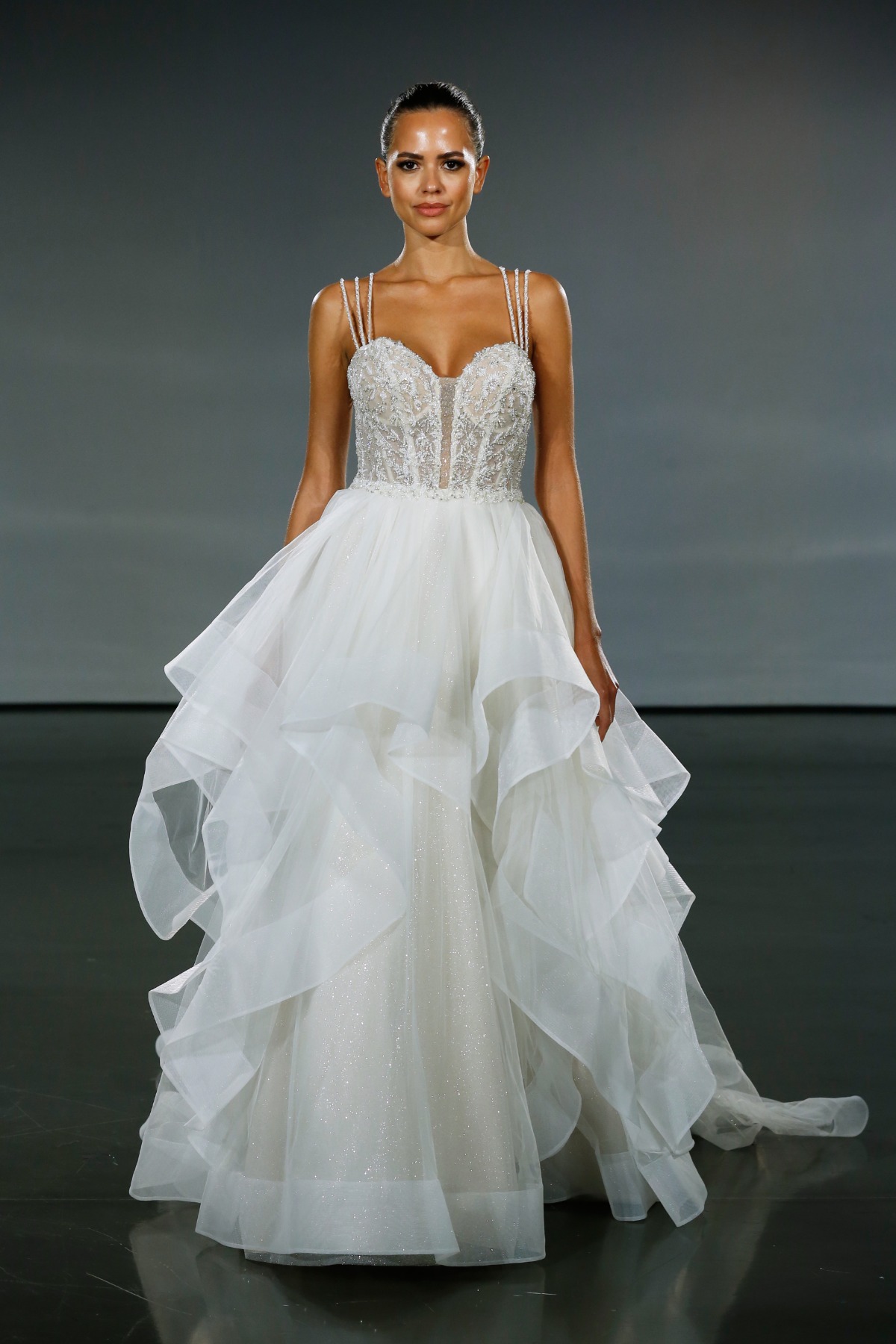 Whimsical wedding gown with structured skirt from 023 Morilee Empire Collection