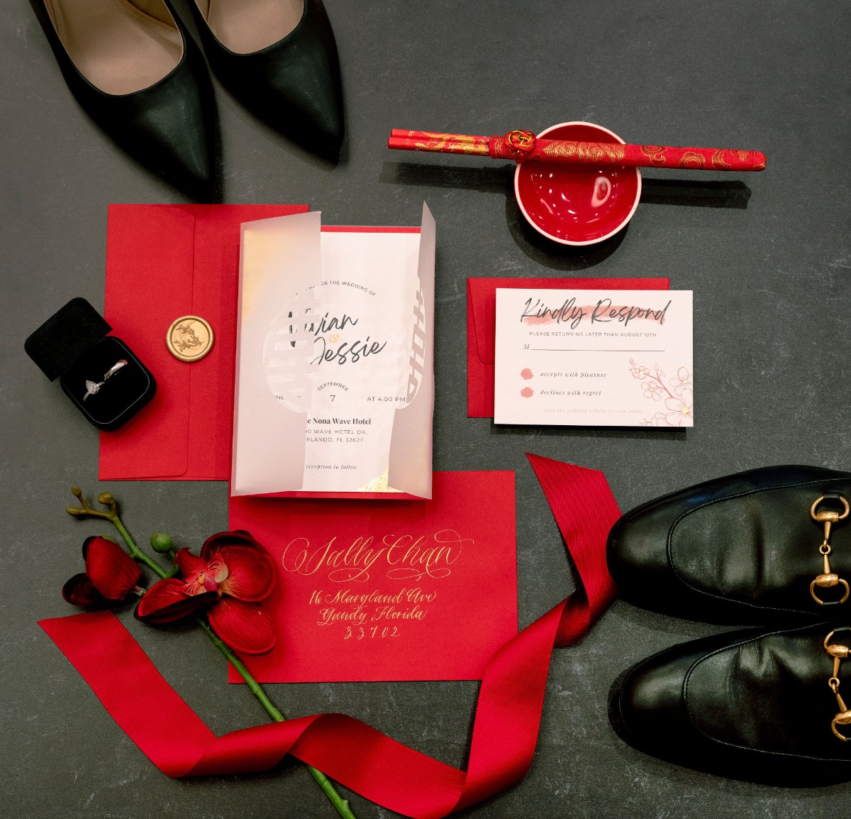 Traditional red wedding stationery