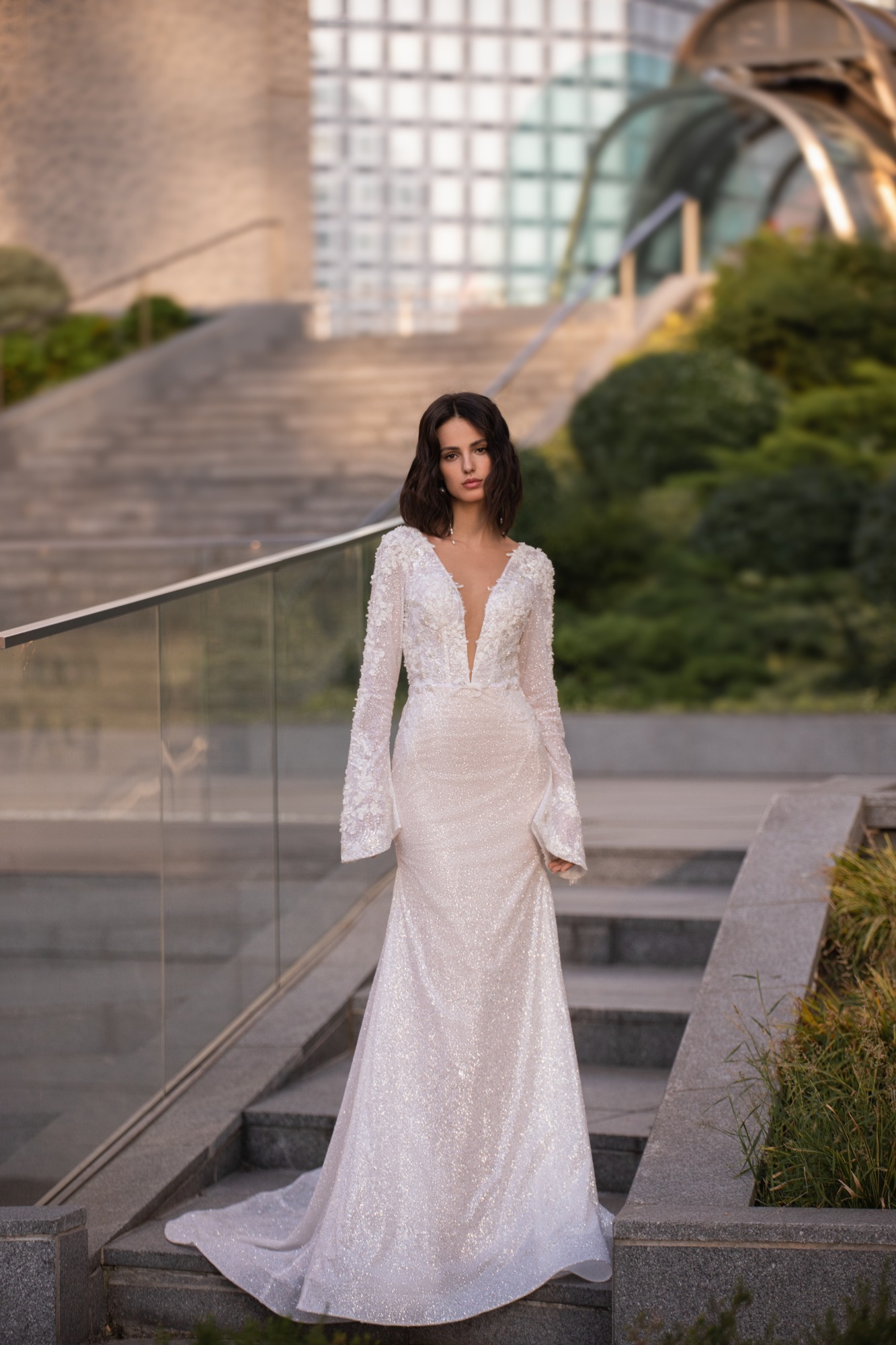 effortlessly chic modern wedding gown long sleeve