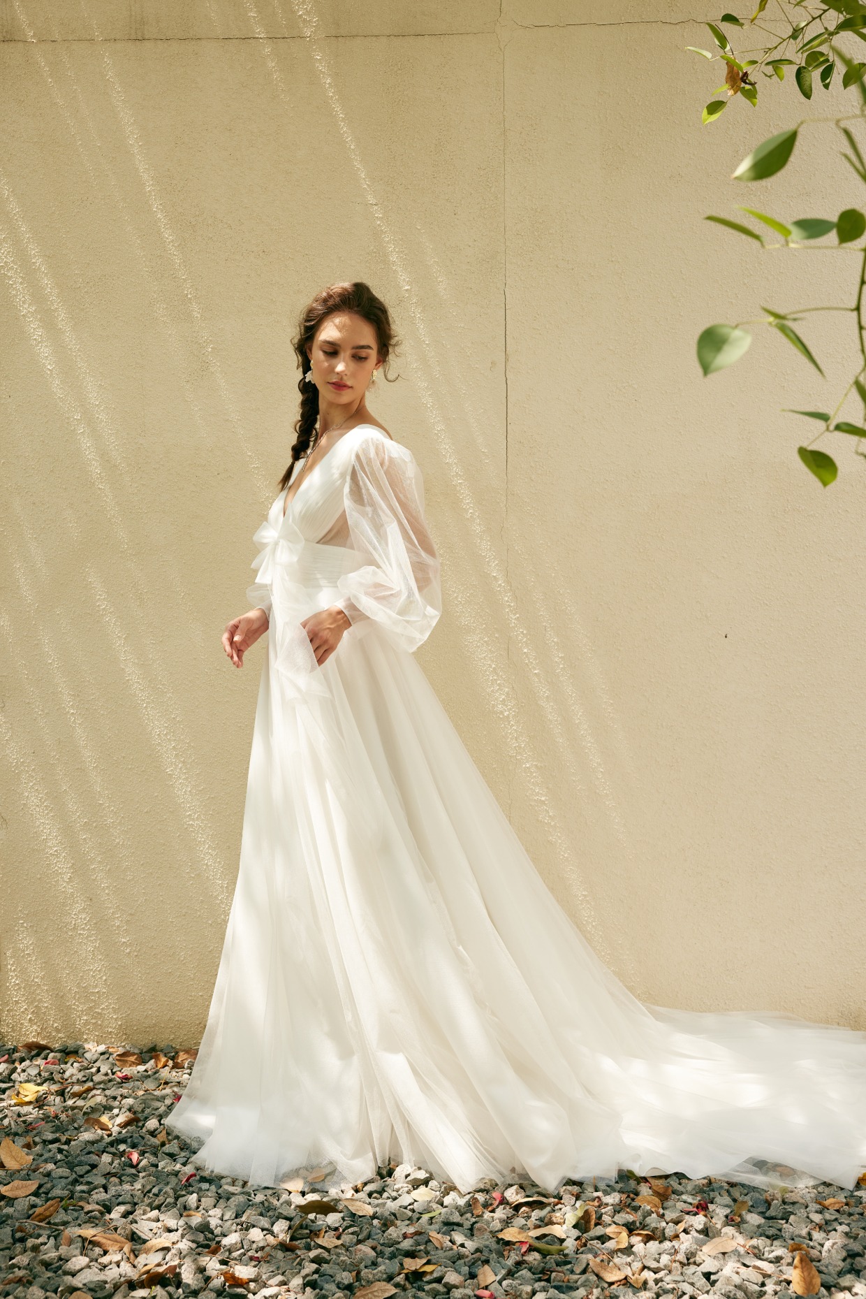 Bridgerton inspired wedding gown with princess sleeves