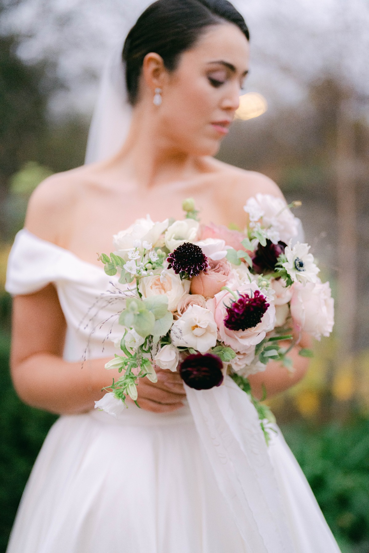 Bouquets with pops of maroon