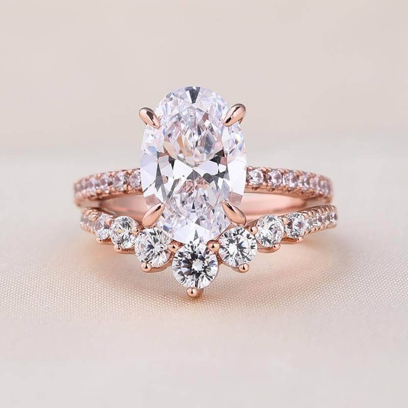 BDNY.RoseGoldOvalCutWhiteStoneWeddingSet
