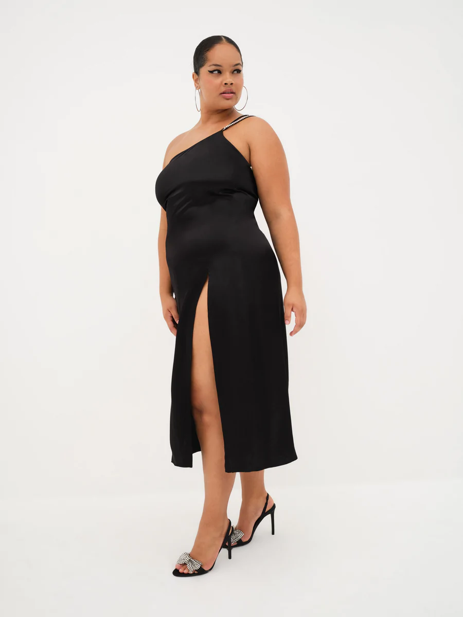 sexy black satin dress with leg slit