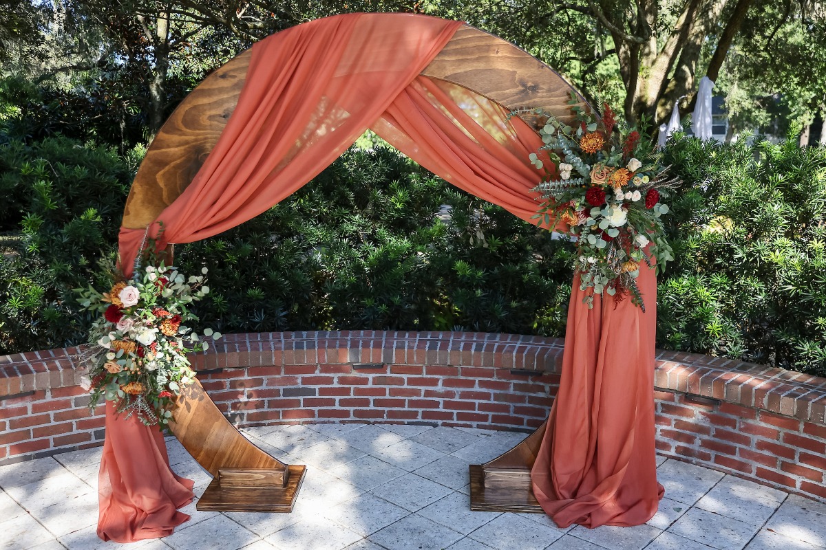 fabric wrapped wooden arch