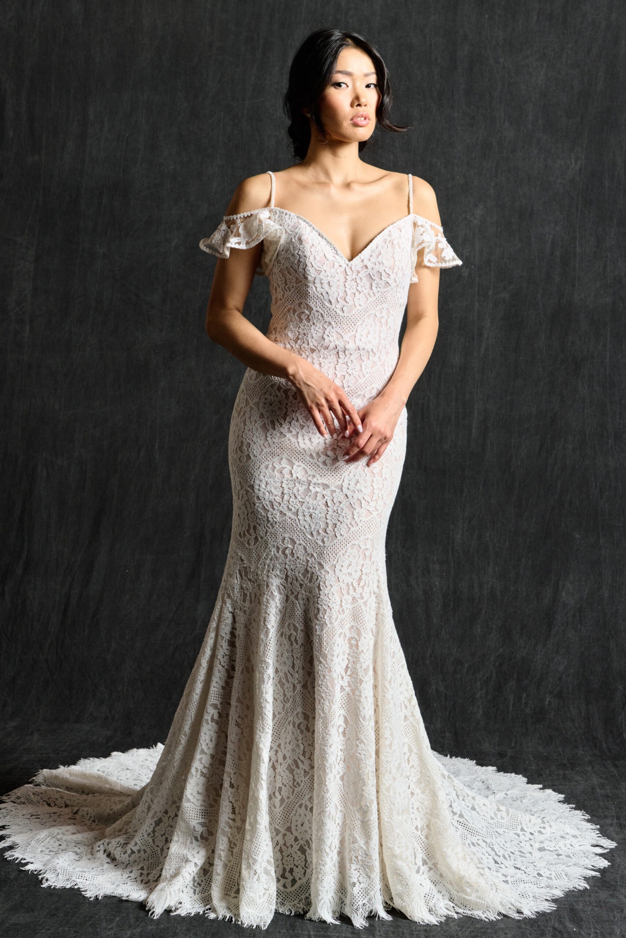 form fitting Lace Wedding Dress from Grace+Ivory