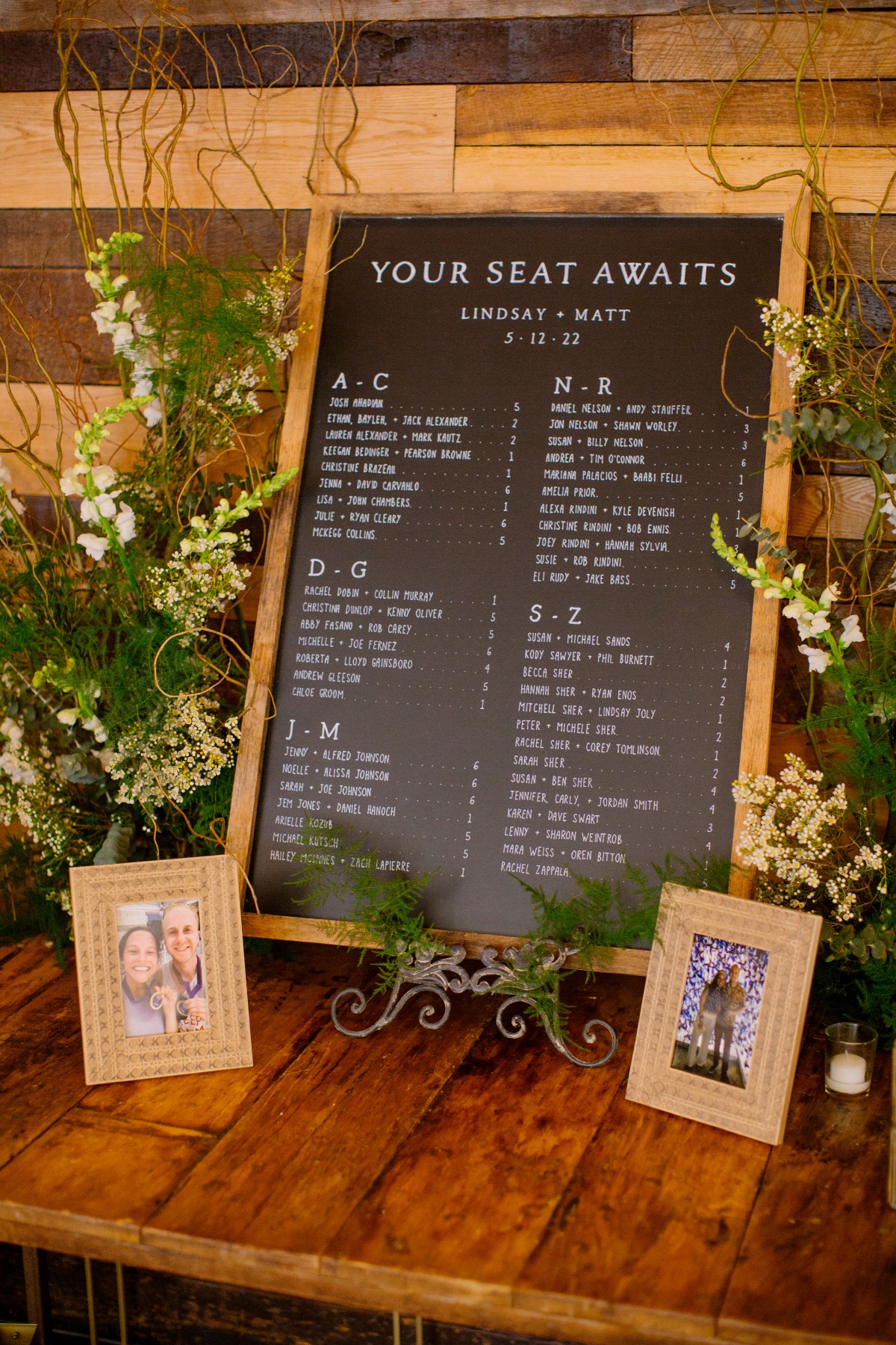 alphabetized seating chart for wedding reception