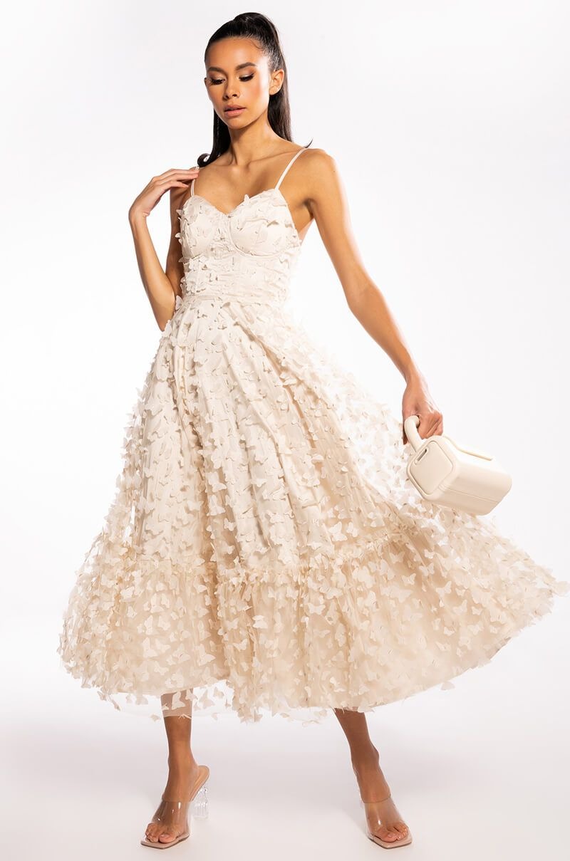 MARIPOSA SLEEVELESS APPLIQUE MAXI DRESS CREAM S