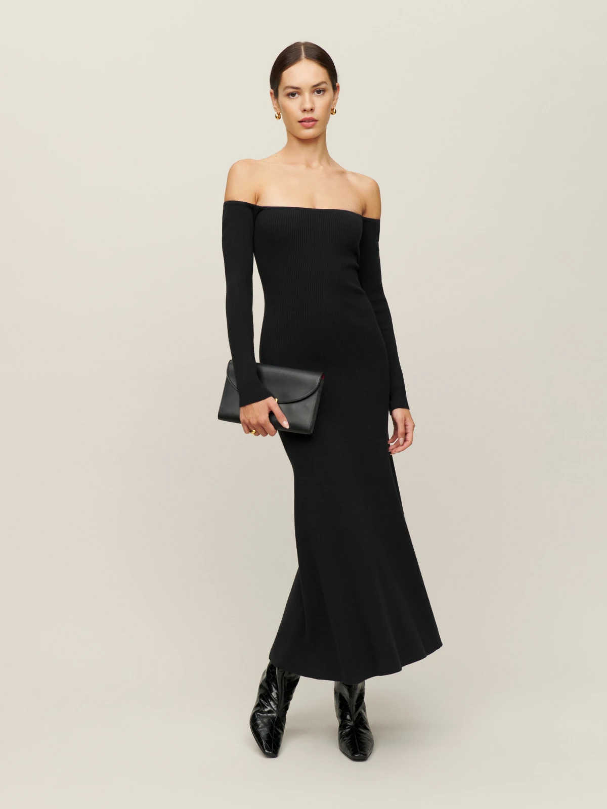 Off the shoulder sweater dress ankle-length